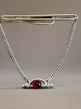 Vintage Gold Tone Swank Tie Bar with Red Stone
